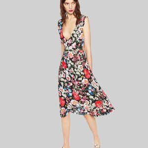 ZARA-FLORAL DRESS -S- MIDI DRESS-A blossoming design with a V-neckline. Zara